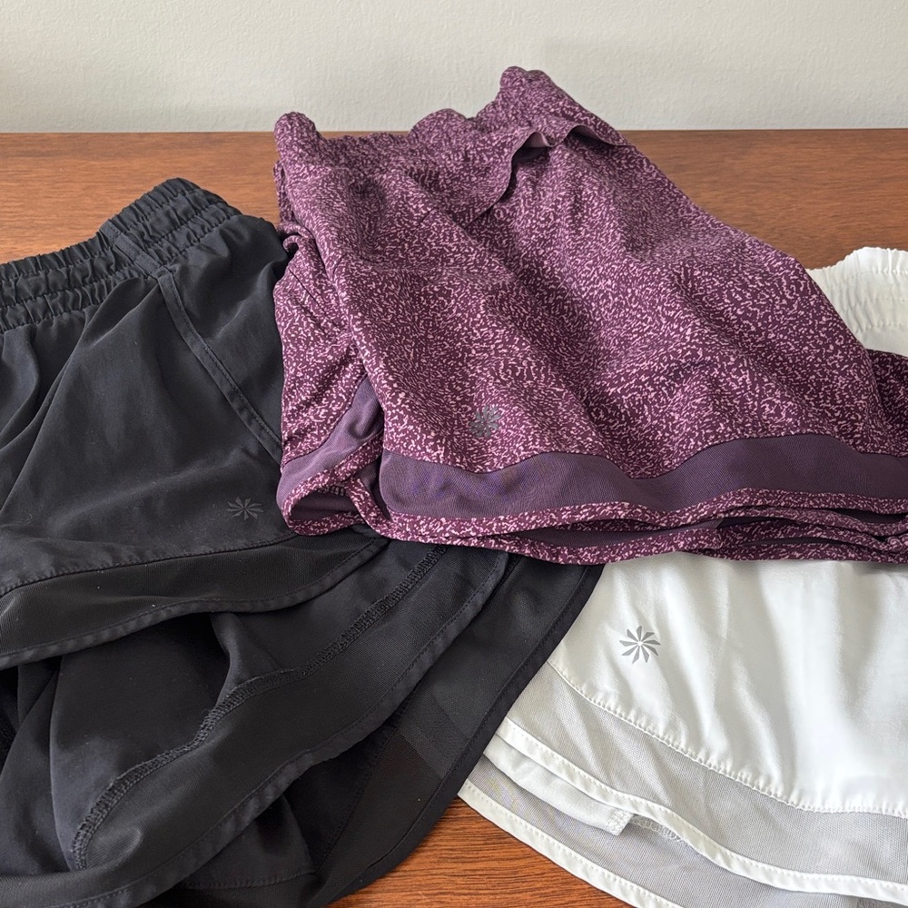Purple, Black, and White Athleta Running Shorts